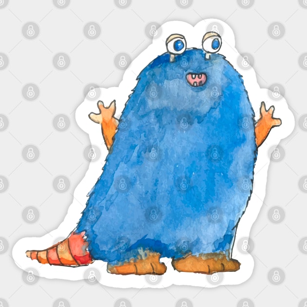 Blue Watercolor Monster Sticker by Mako Design 